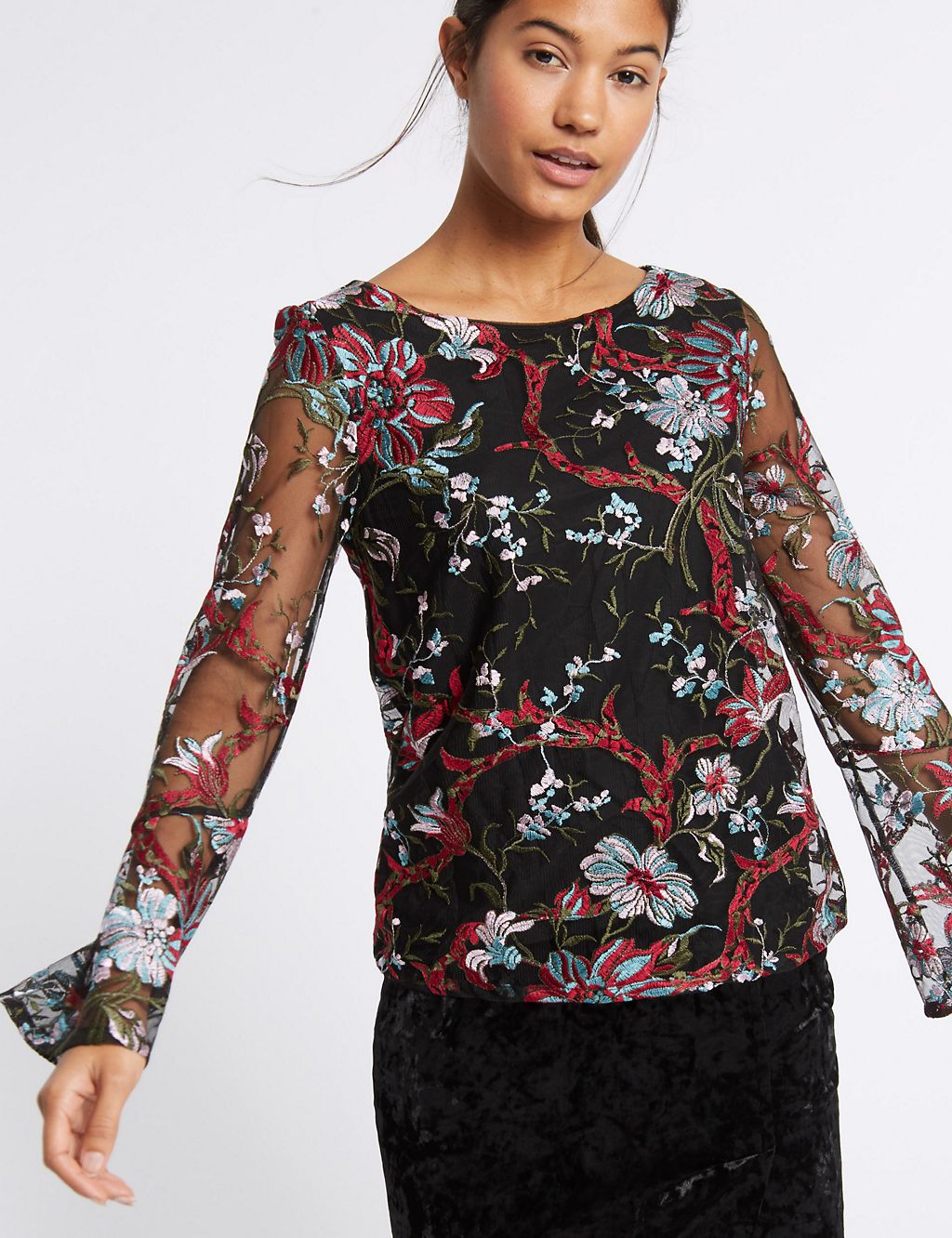 Lace Embroidered Long Sleeve T-Shirt 2 of 5