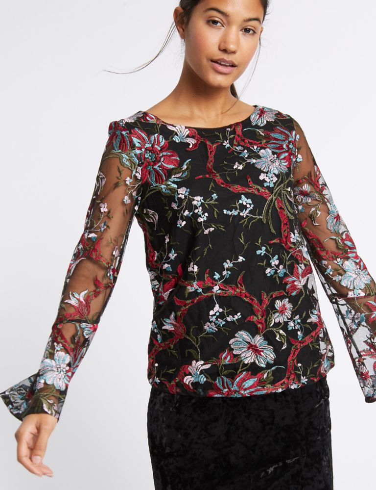 Lace Embroidered Long Sleeve T-Shirt 3 of 5