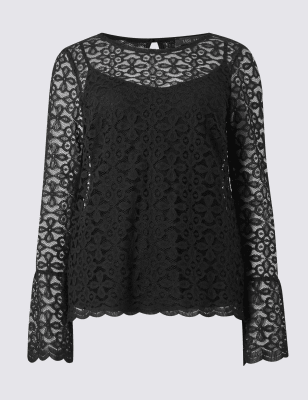 Lace flute sleeve top sales