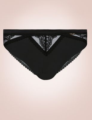 Lace High Leg Knickers with Silk Image 2 of 6
