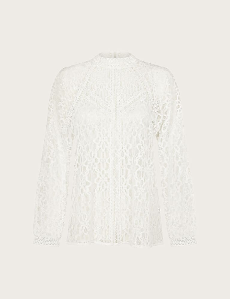 High neck lace blouse white store