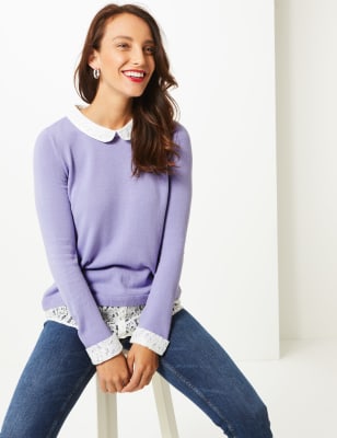 Lace Layered Peter Pan Collar Jumper M S Collection M S