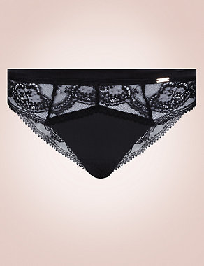 Lace Low Rise Brazilian Knickers with Silk Image 2 of 6