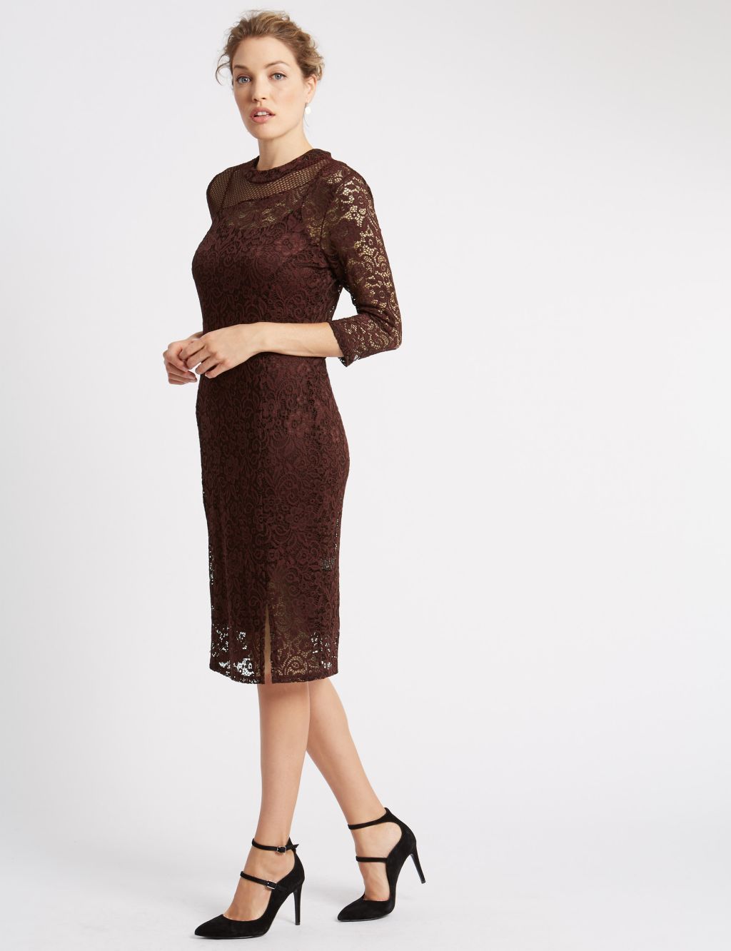 Lace Mesh 3/4 Sleeve Bodycon Dress 3 of 4