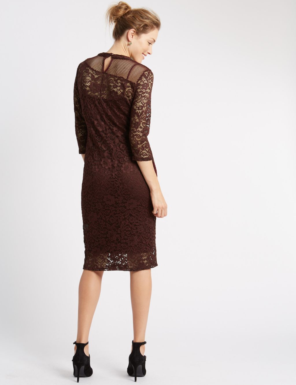 Lace Mesh 3/4 Sleeve Bodycon Dress 2 of 4
