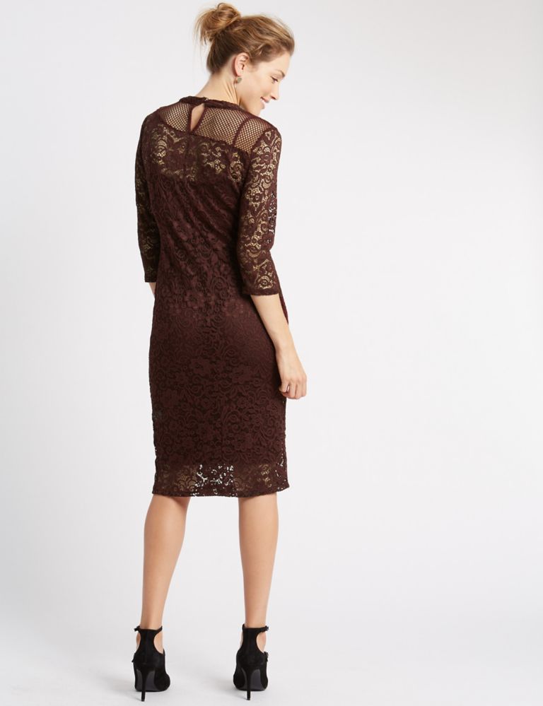 Lace Mesh 3/4 Sleeve Bodycon Dress 3 of 4