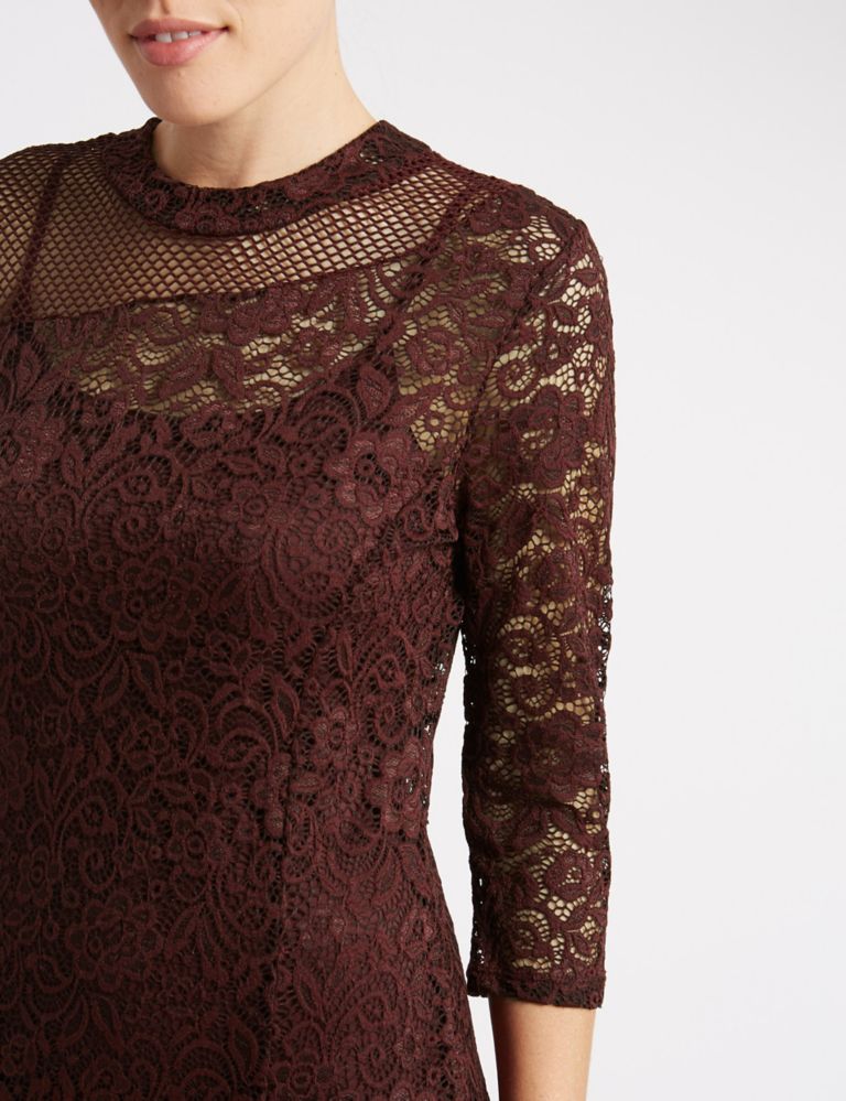 Lace Mesh 3/4 Sleeve Bodycon Dress 4 of 4