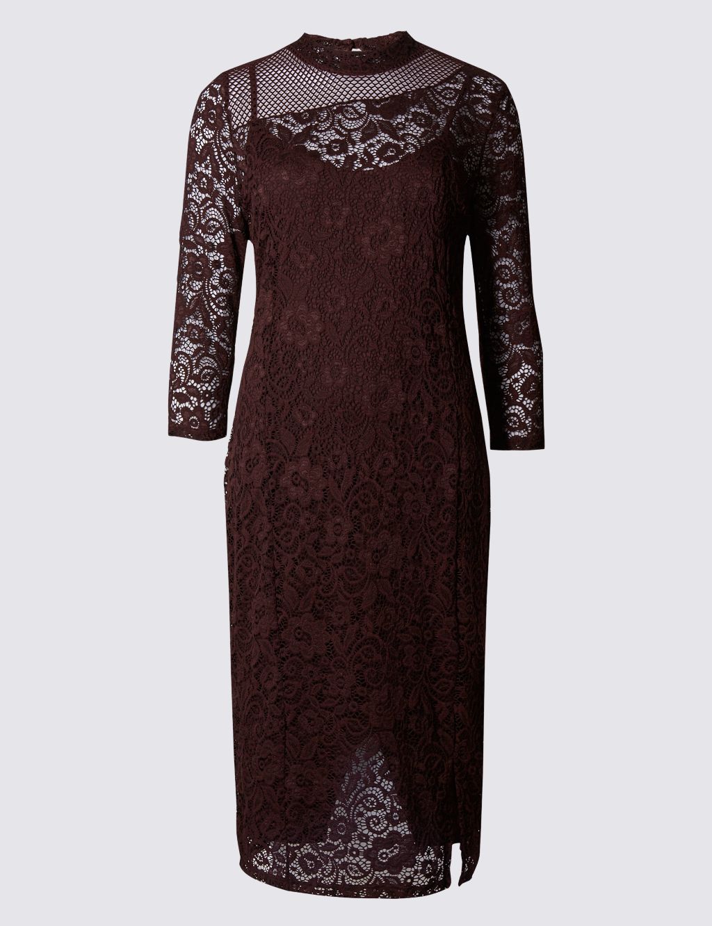 Lace Mesh 3/4 Sleeve Bodycon Dress 1 of 4