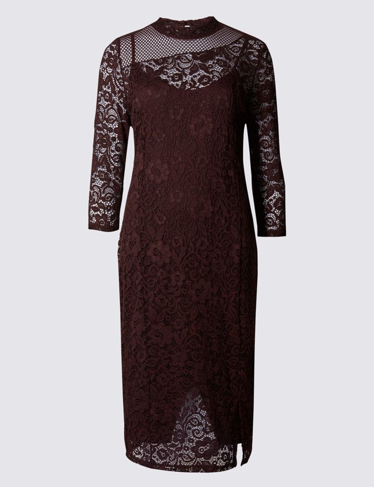 Lace Mesh 3/4 Sleeve Bodycon Dress 2 of 4