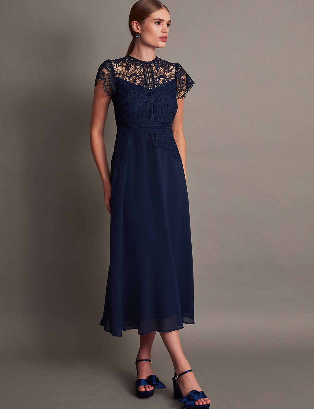 Lace Midi Waisted Dress 3 of 5