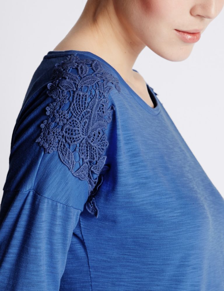 Lace Overlay Scoop Neck 3/4 Sleeve T-Shirt 4 of 4