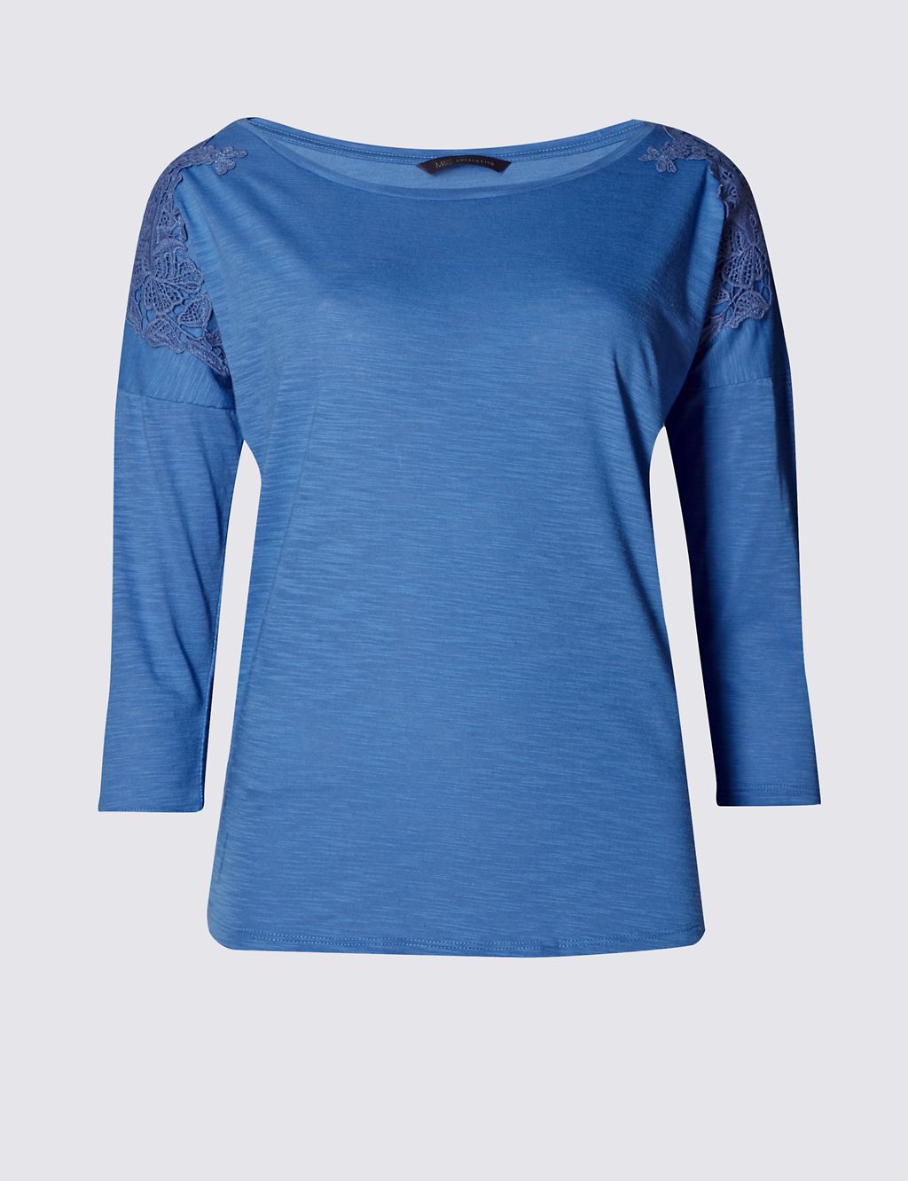 Lace Overlay Scoop Neck 3/4 Sleeve T-Shirt 1 of 4