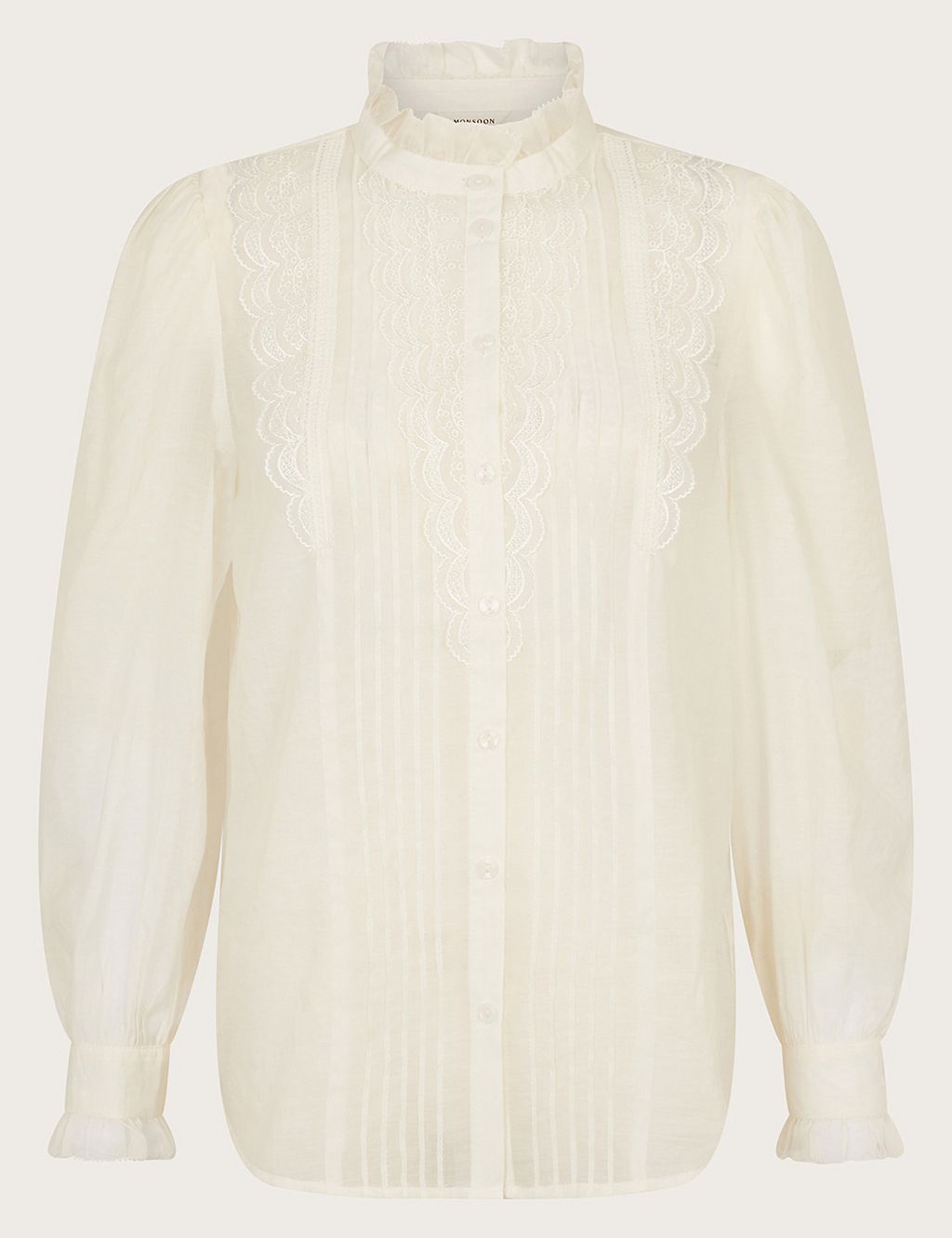 Lace Pleated High Neck Button Through Blouse 1 of 5