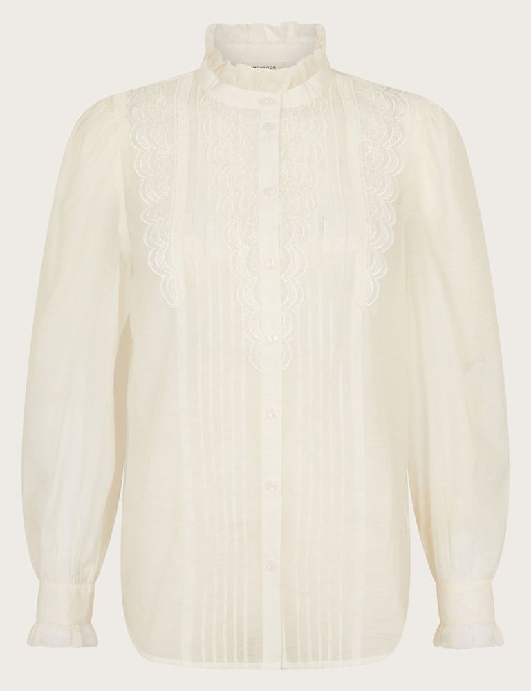 Lace Pleated High Neck Button Through Blouse 2 of 5
