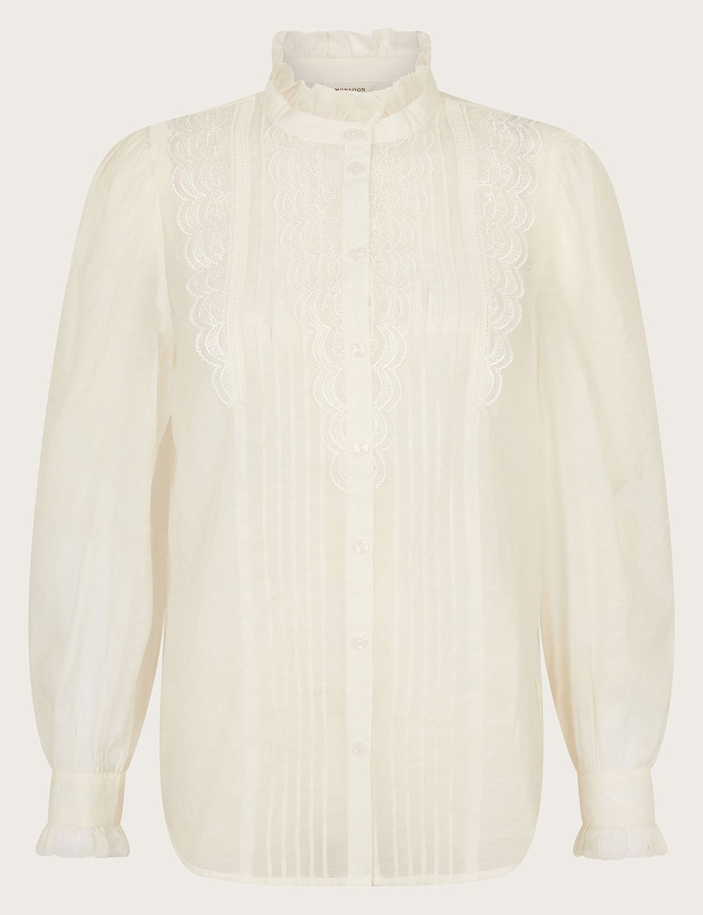 Lace Pleated High Neck Button Through Blouse 1 of 5