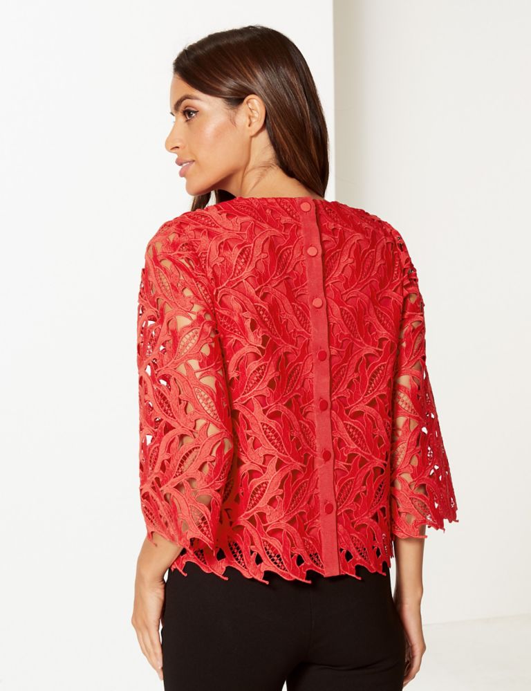 Lace Round Neck 3/4 Sleeve Blouse 4 of 4