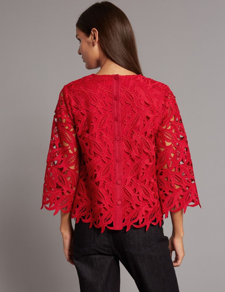 Lace Round Neck 3/4 Sleeve Shell Top 4 of 5