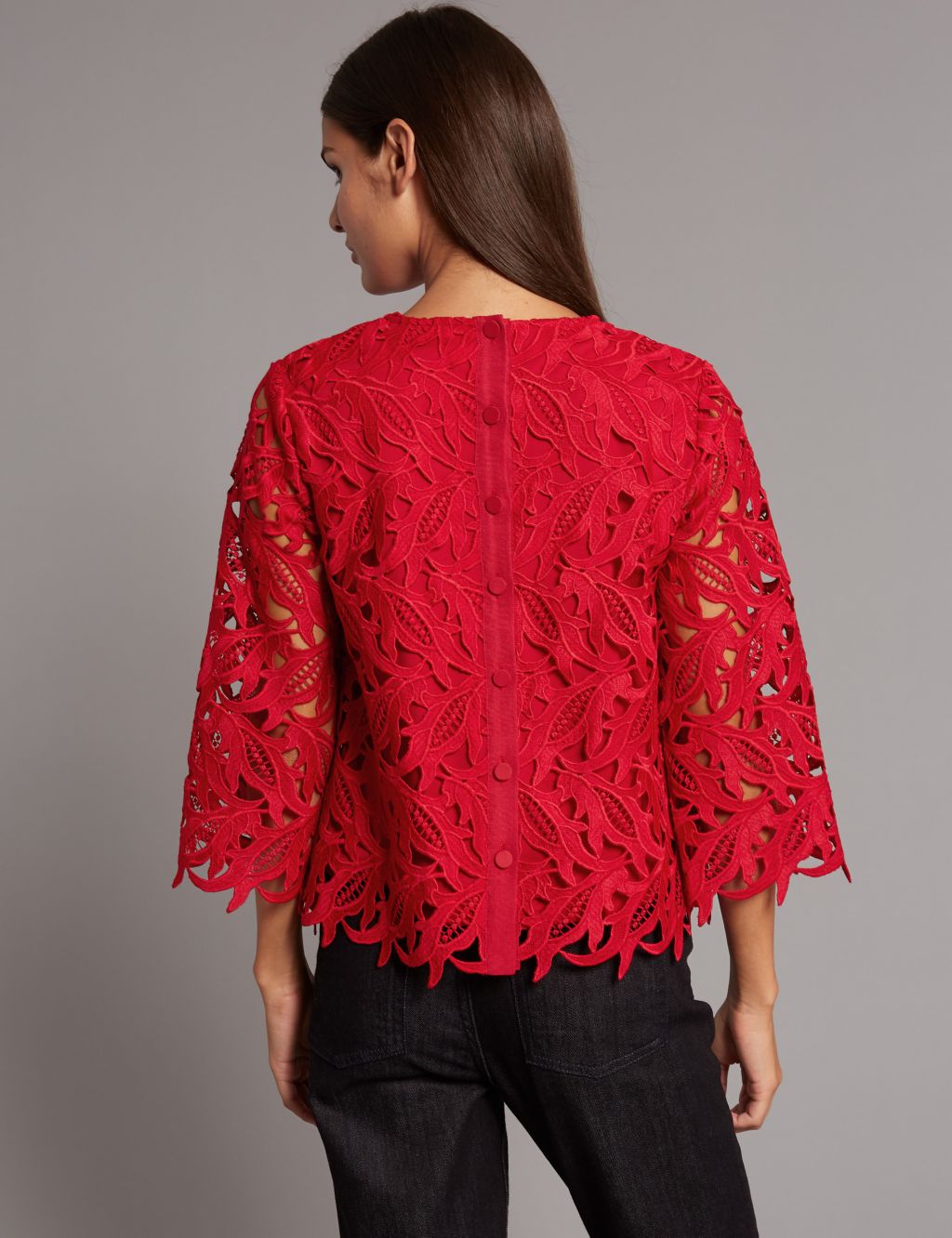 Lace Round Neck 3/4 Sleeve Shell Top 4 of 5