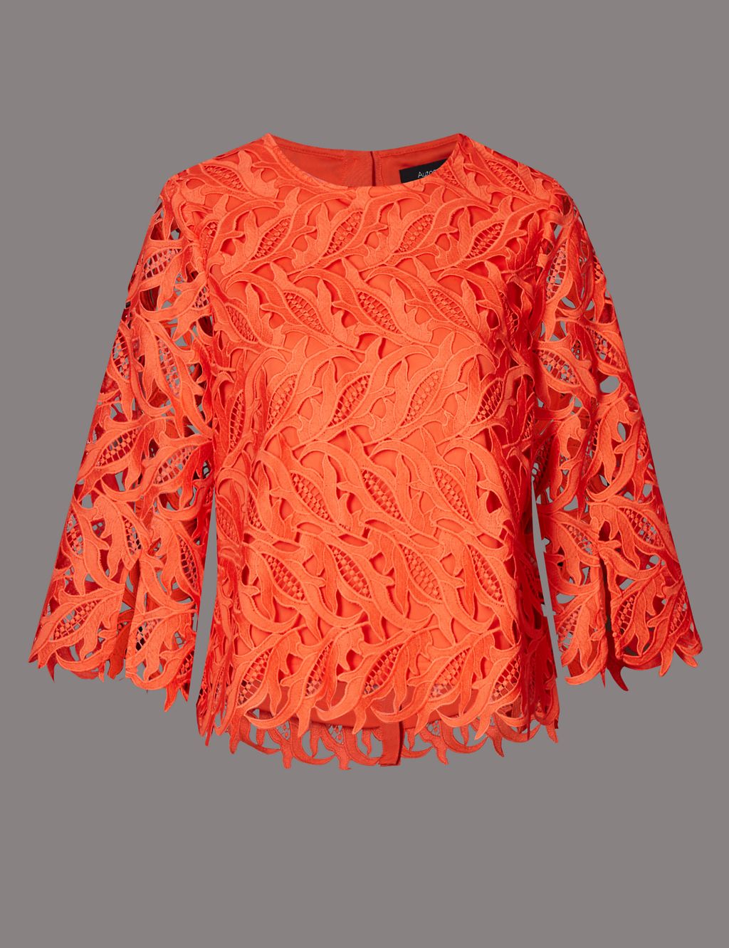 Lace Round Neck 3/4 Sleeve Shell Top 1 of 4
