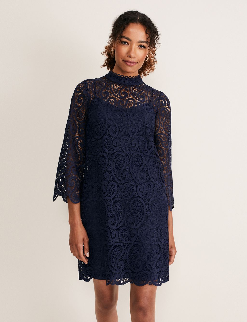 Lace Round Neck Knee Length Shift Dress 2 of 5