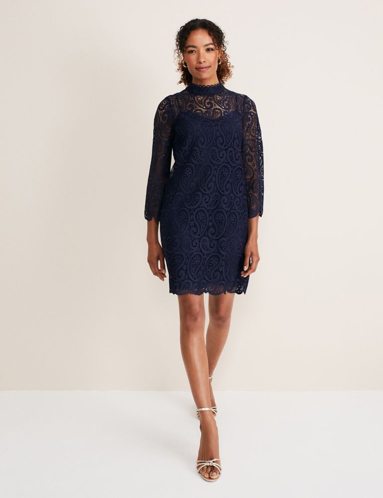 Lace Round Neck Knee Length Shift Dress 4 of 5