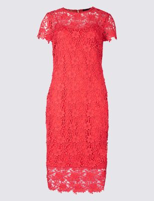Lace Sheath Short Sleeve Bodycon Midi Dress, M&S Collection