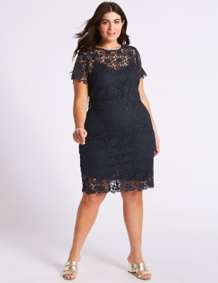 Lace Sheath Short Sleeve Bodycon Midi Dress, M&S Collection