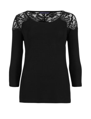 Lace Shoulder 3/4 Sleeve Jersey Top Image 2 of 4