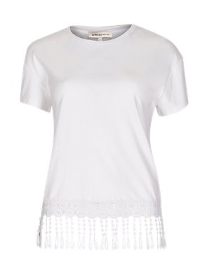 Lace Tassel Crop T-Shirt with Modal Image 2 of 3