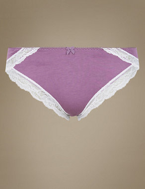 Lace Trim Low Rise Brazilian Knickers Image 2 of 3