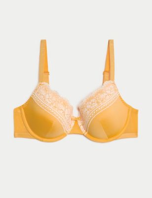 New M&S Collection Buttercup Yellow Cotton & Lace Non Padded Plunge Bra  Size 38A