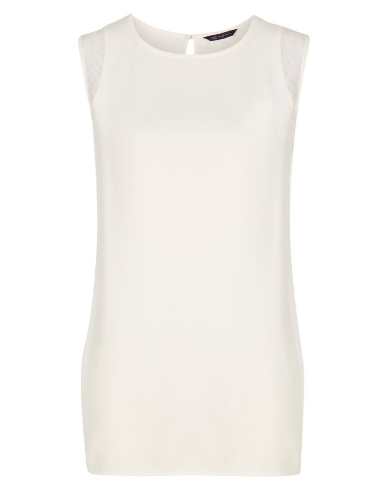Lace Trim Round Neck Sleeveless Shell Top 4 of 5