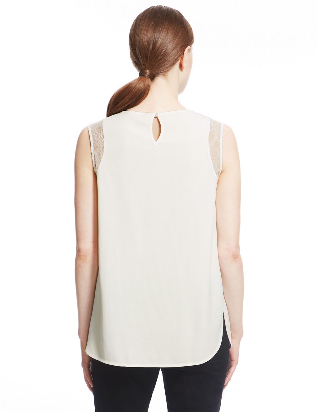 Lace Trim Round Neck Sleeveless Shell Top 5 of 5