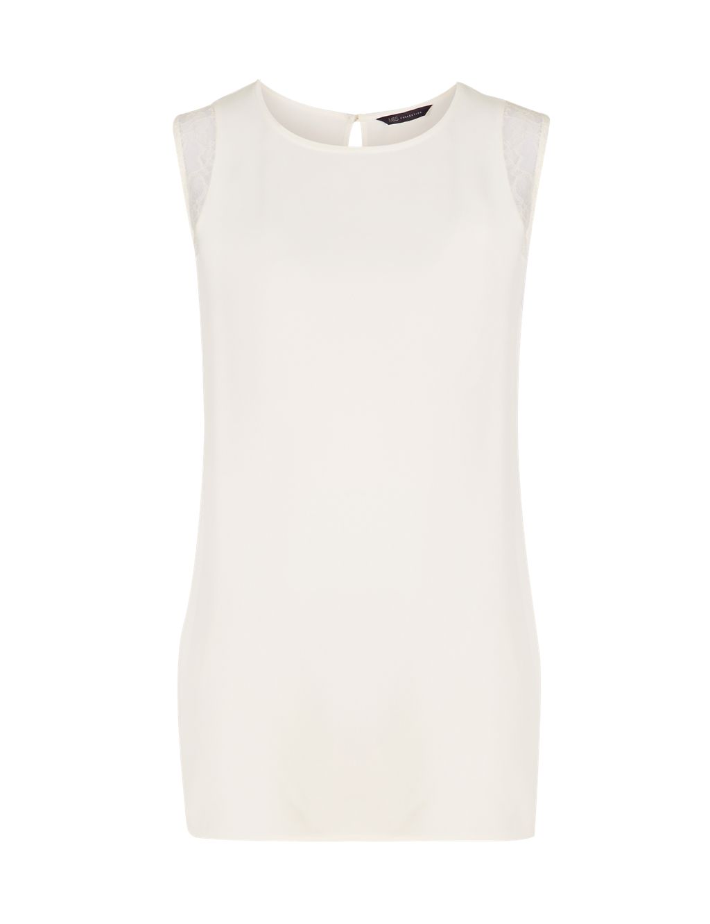 Lace Trim Round Neck Sleeveless Shell Top 1 of 5