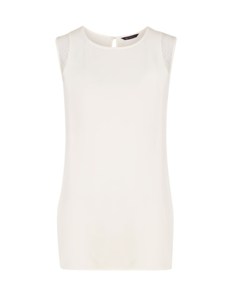 Lace Trim Round Neck Sleeveless Shell Top 3 of 5