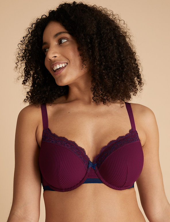 Details about   NEW BALCONY BRA MARKS & SPENCER UNDERWIRED PURPLE  FLORAL LACE FULL CUP 32  34