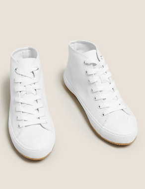 Lace Up Canvas High Top Trainers Image 2 of 5