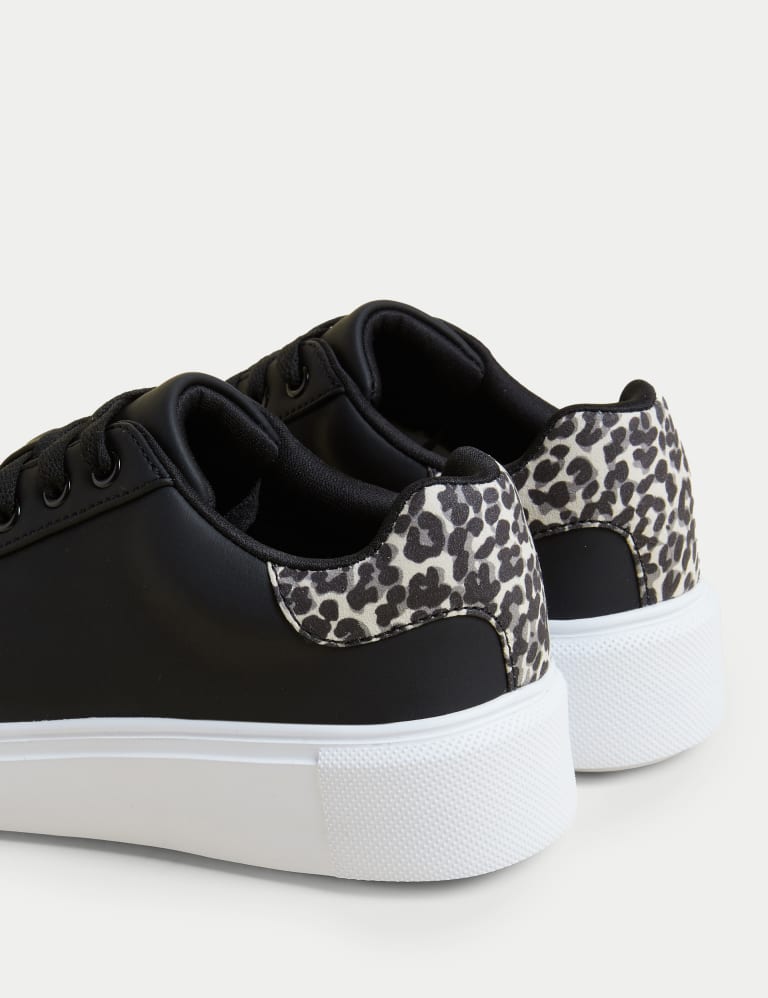 Black and leopard cheap print trainers