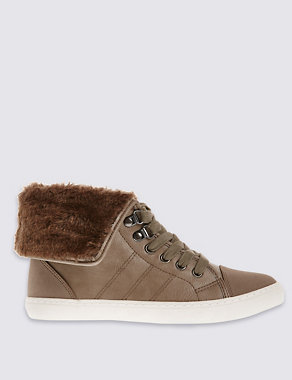 Lace Up Faux Fur High Top Trainers Image 2 of 6