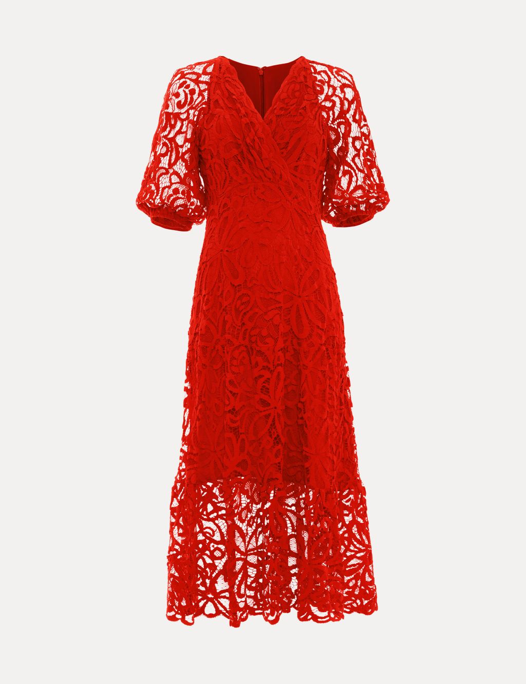 Lace V-Neck Midi Wrap Dress 1 of 8