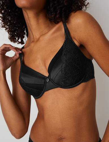 Lace Wired Full Cup Bra With Silk A-E 3 of 8