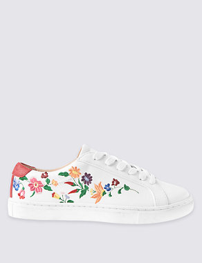 Lace-up Floral Embroidered Trainers Image 2 of 7