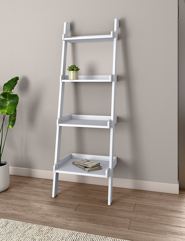 Ladder Shelves Loft M S, 4 Shelf Wooden Ladder Bookcase With Bottom Drawers White