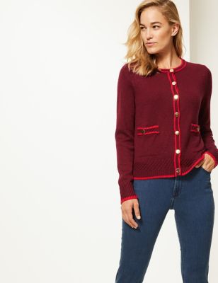 M&S Classic Red Lambswool Blend Textured Cardigan UK 6-24  RRP £32.50