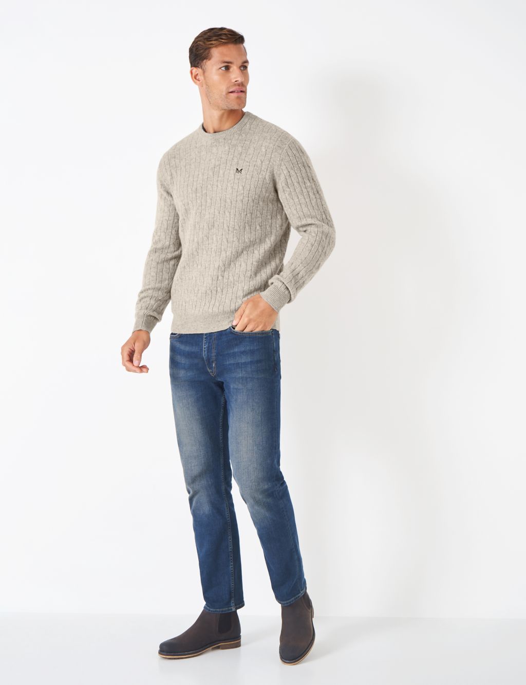 Lambswool Rich Cable Crew Neck Jumper | Crew Clothing | M&S