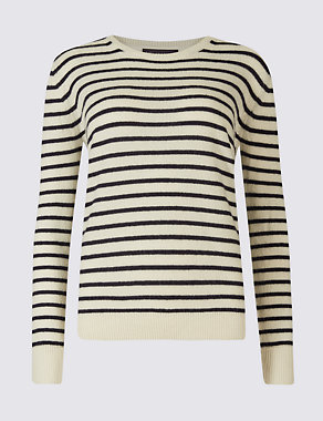 Lambswool Rich Striped Round Neck Jumper Image 2 of 4