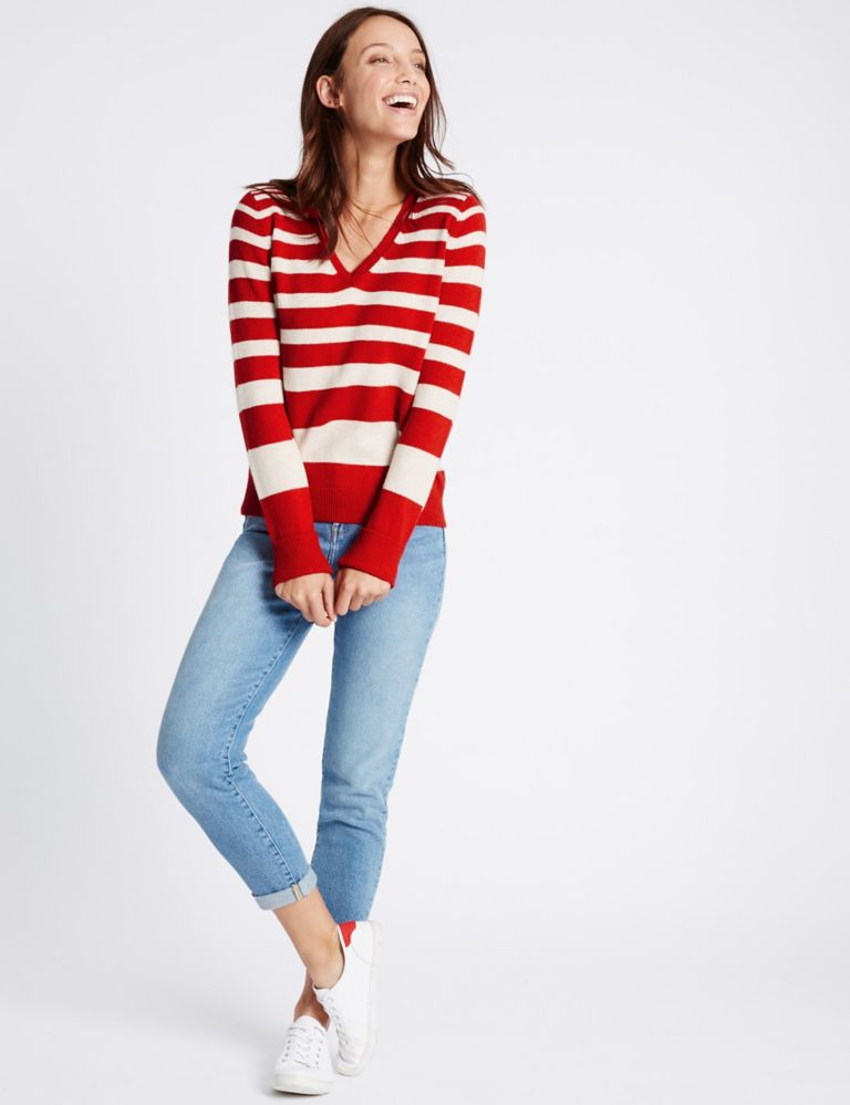 Lambswool Rich Striped V-Neck Jumper 3 of 4