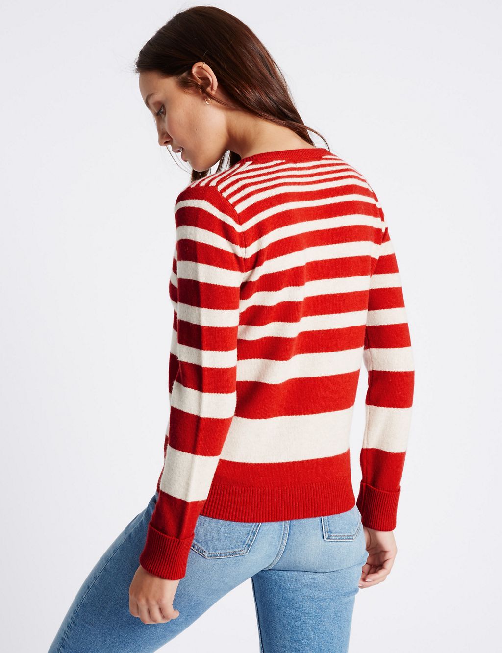 Lambswool Rich Striped V-Neck Jumper 4 of 4