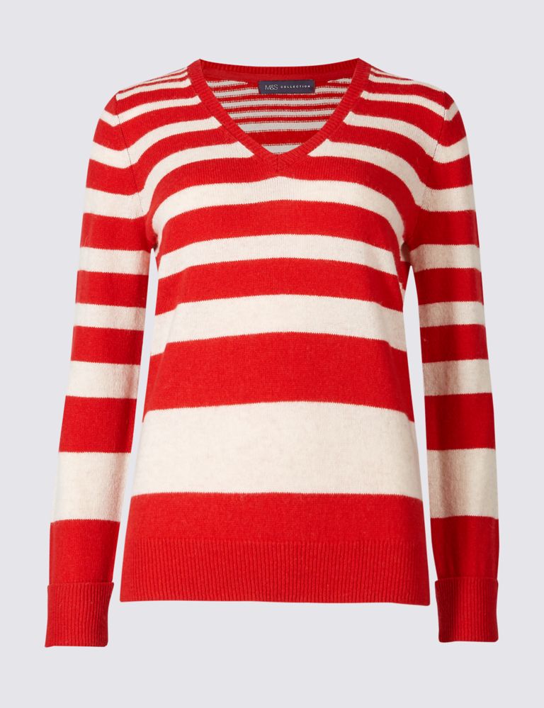 Lambswool Rich Striped V-Neck Jumper 2 of 4