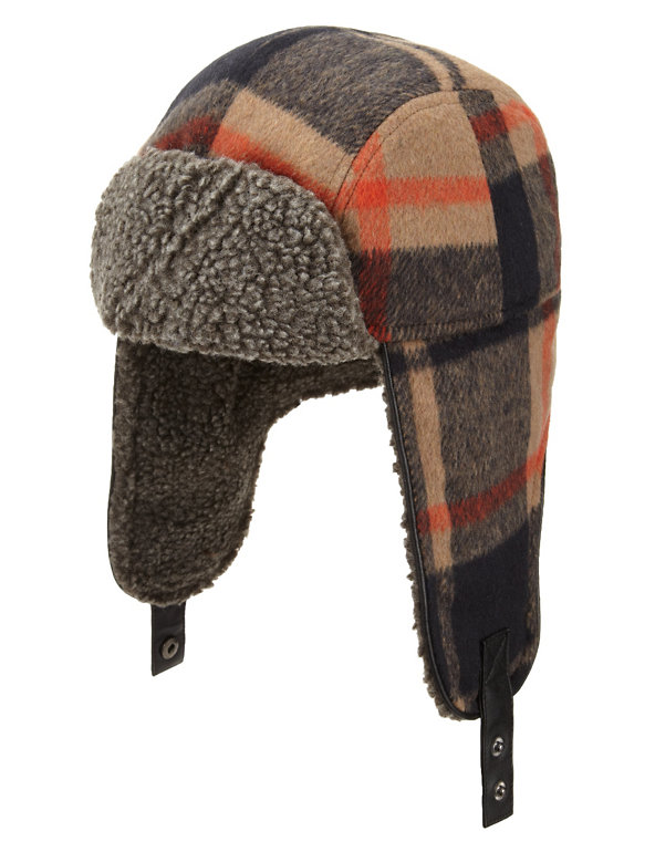 Large Checked Thinsulate™ Trapper Hat with Stormwear™ Image 1 of 1